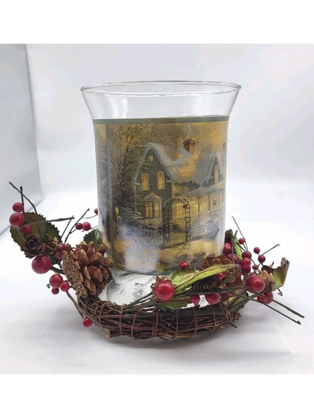 Vintage Thomas Kinkade Christmas Blessings Wreath Candle Holder Retired in box